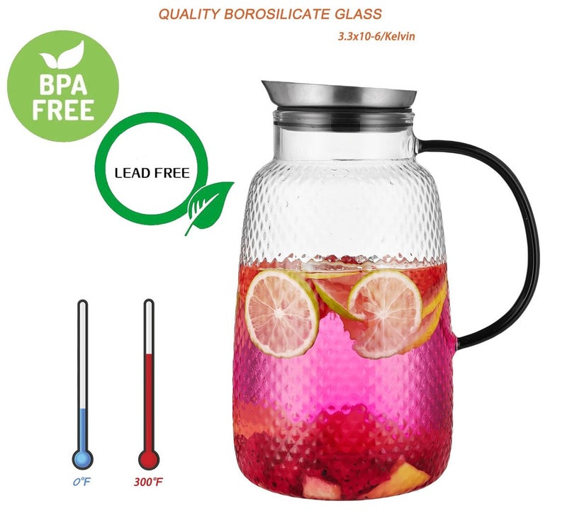 Purefold Pitcher with Lid, Glass Jug with Stainless Steel Lid for Hot and Cold Water, Fruit Tea, Coffee Maker, Ice Tea, Juice, Pineapple Series (Clear, 80 oz) - Image 5